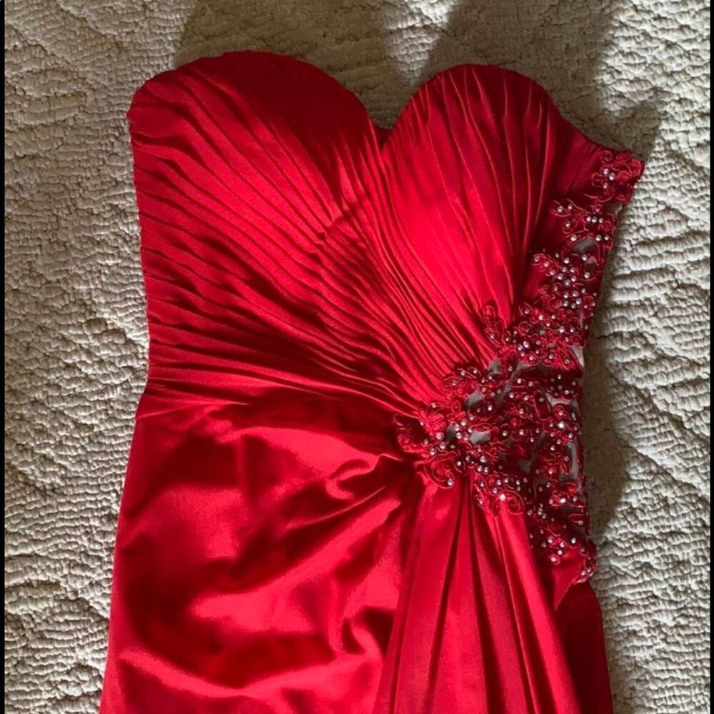 Red Strapless Full Length Formal Dress Gown